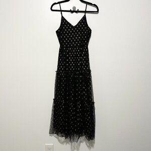 If By Sea Womens Tiered Maxi Dress Size S Black Gold Stars Whimsigoth Celestial